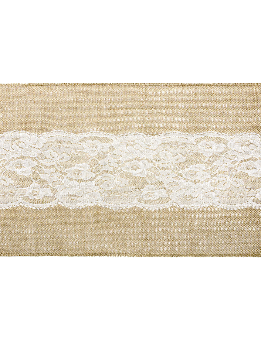 Chemin de table en jute centre dentelle 28 cm x 2,75 m découpable