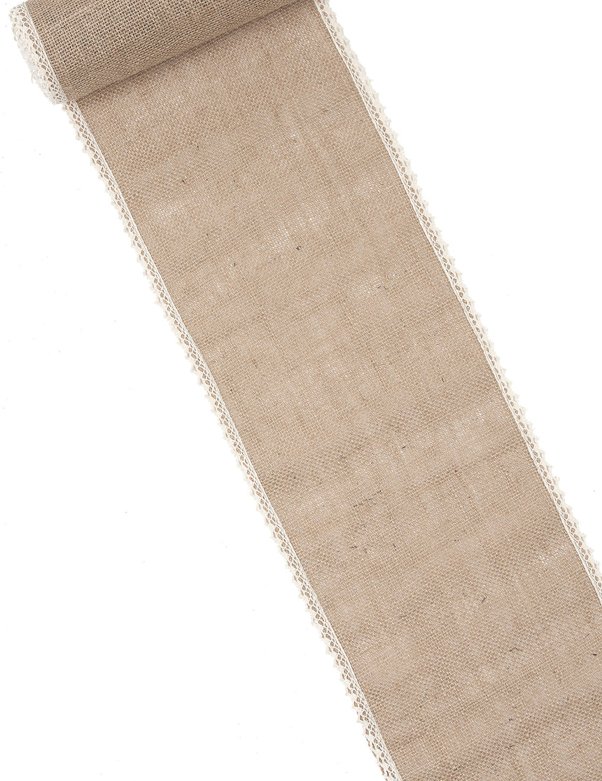 Chemin de table en jute naturelle et dentelle 20 cm x 5 m