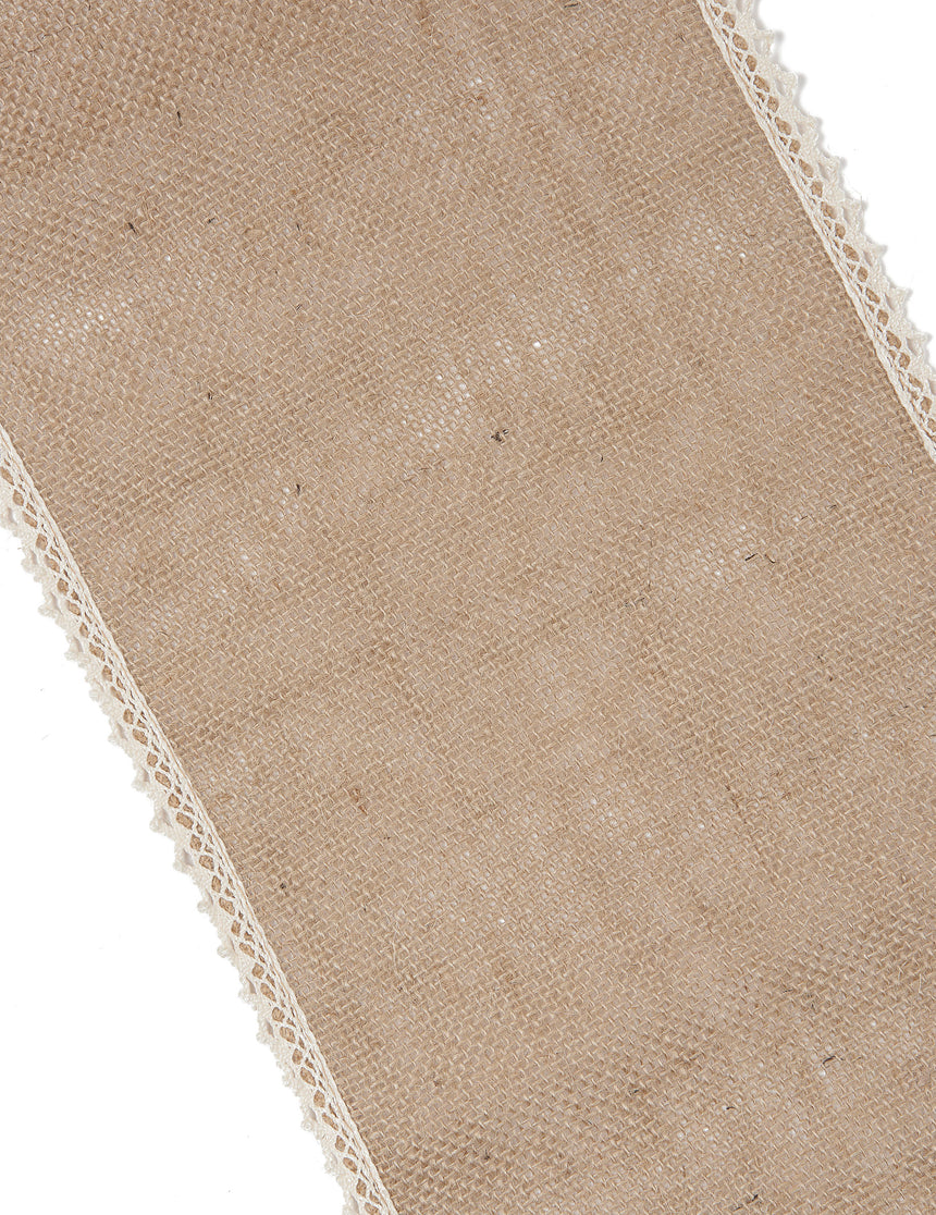 Chemin de table en jute naturelle et dentelle 20 cm x 5 m