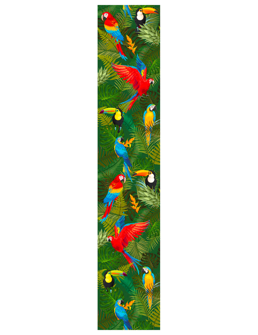 Chemin de table en tissu non tissé oiseaux tropicaux 30 cm x 5 m toucans et perroquets