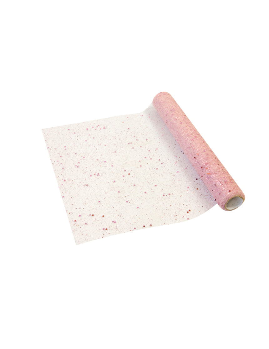 Chemin de table en tulle rose à paillettes rose gold 28 cm x 5 m décoration de fête