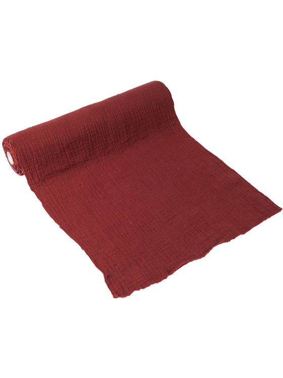 Chemin de table gaze de coton terracotta bordeaux 30 cm x 3 m bohème