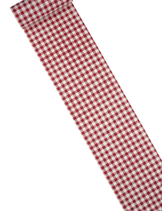 Chemin de table lin vichy 15 cm x 5 m carreaux rouges et blancs