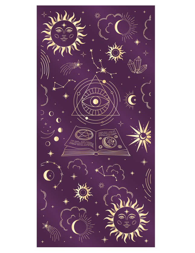 Chemin de table mystique velours violet et motifs or