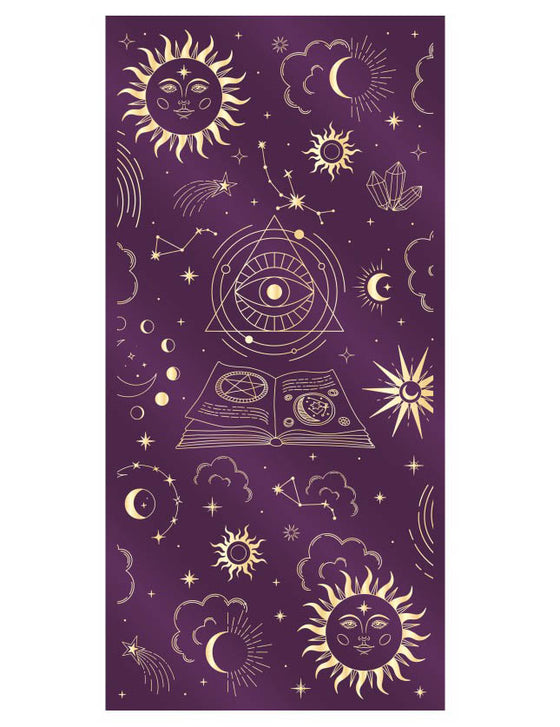 Chemin de table mystique velours violet et motifs or