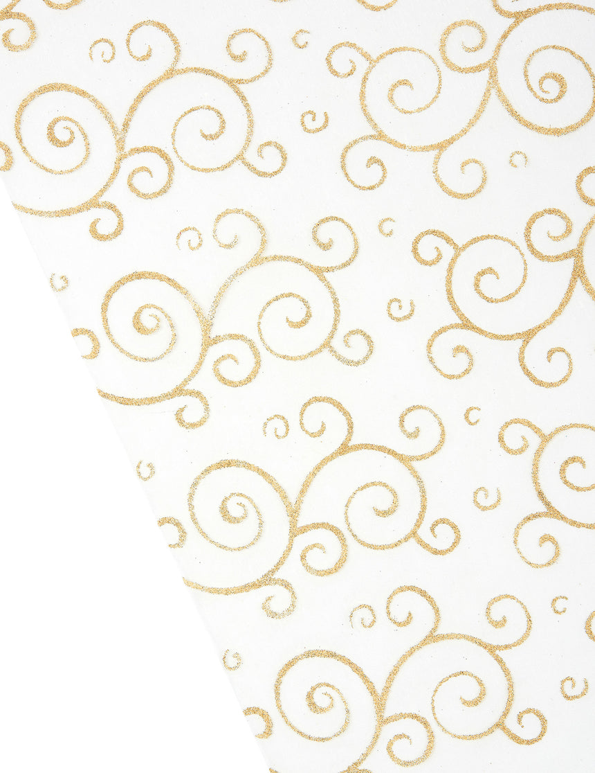 Chemin de table organza doré arabesques pailletées 28 cm x 5 m en rouleau