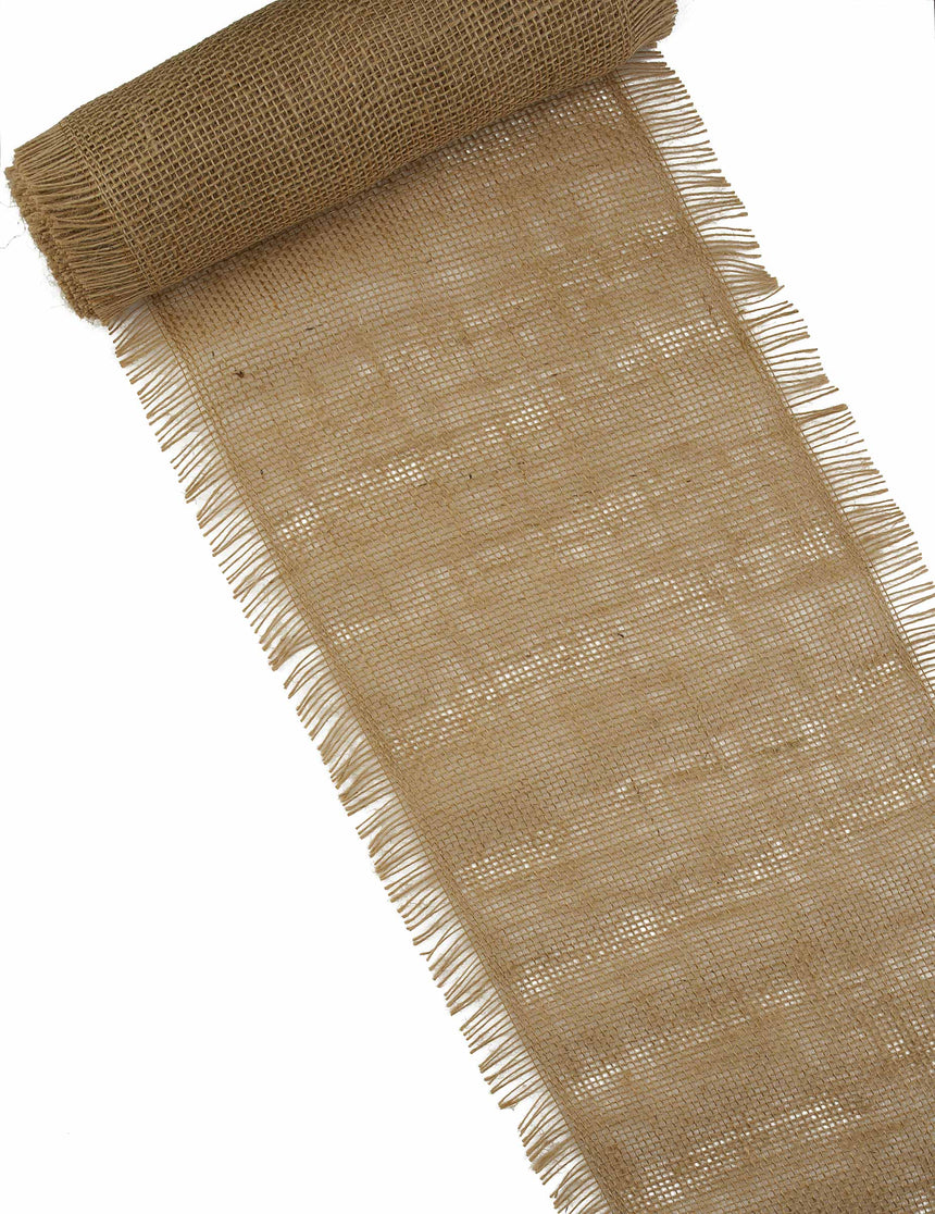 Chemin de table toile de jute à franges 30 cm x 5 m bohème chic