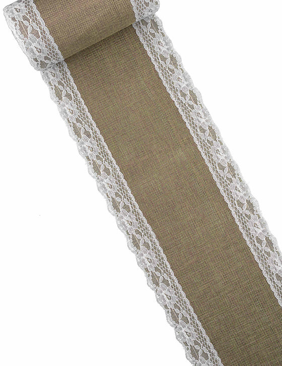 Chemin de table toile de jute et dentelle 15 cm x 5 m mariage vintage