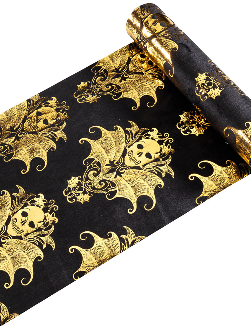 Chemin de table velours noir et squelette doré baroque 3 m x 23 cm
