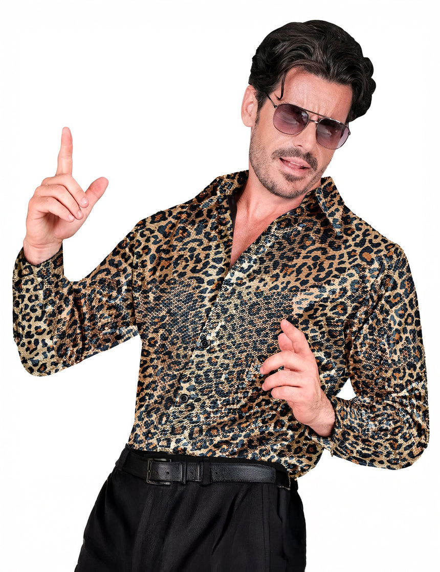 Chemise à sequins léopard homme