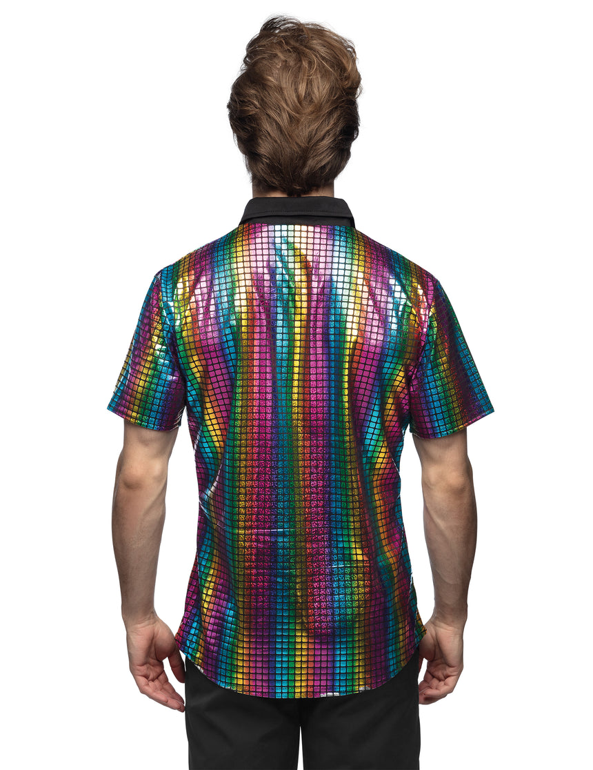 Chemise boule à facettes disco arc en ciel homme
