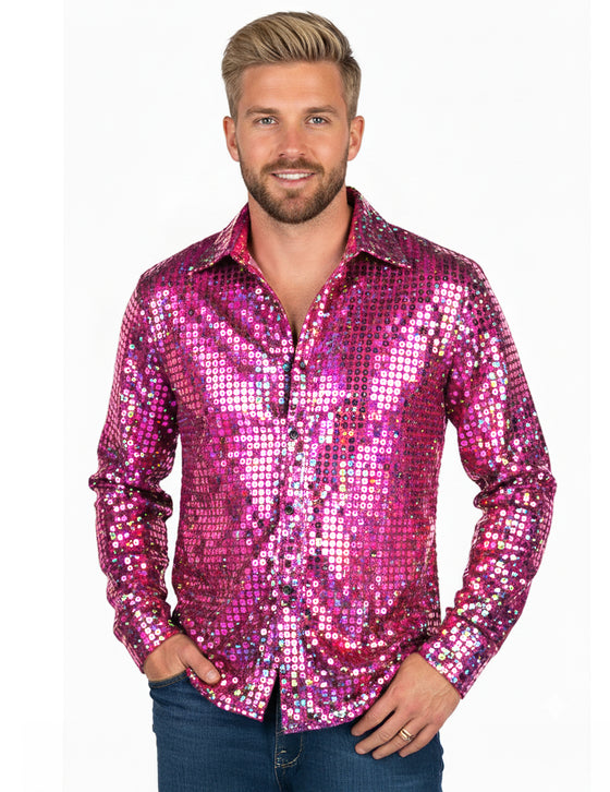 Chemise homme disco rose haut de gamme