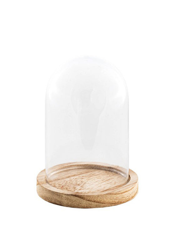 Cloche verre sur support bois 13,7cm