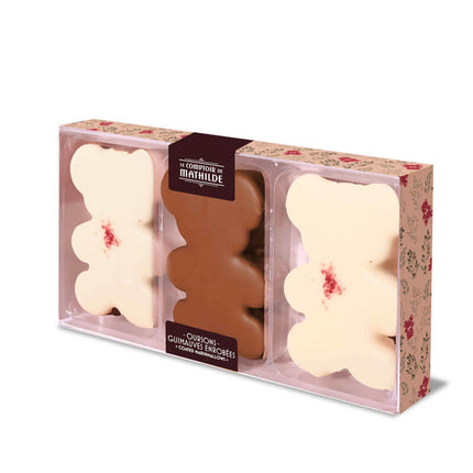 Coffret 3 Oursons Guimauves Chocolat Lait & Blanc Framboise - 90g