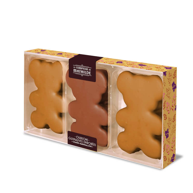 Coffret 3 Oursons Guimauves Chocolats Lait & Blanc au Caramel - 90g