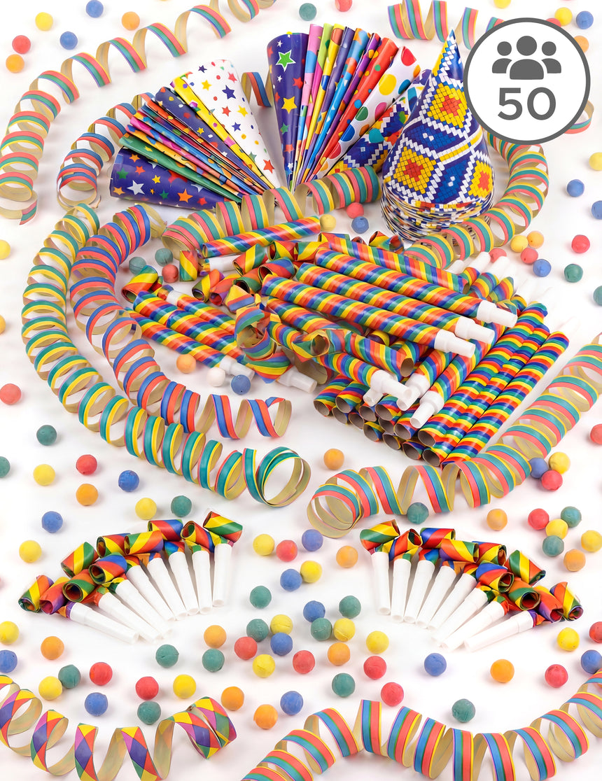 Coffret cotillons multicolores 50 personnes