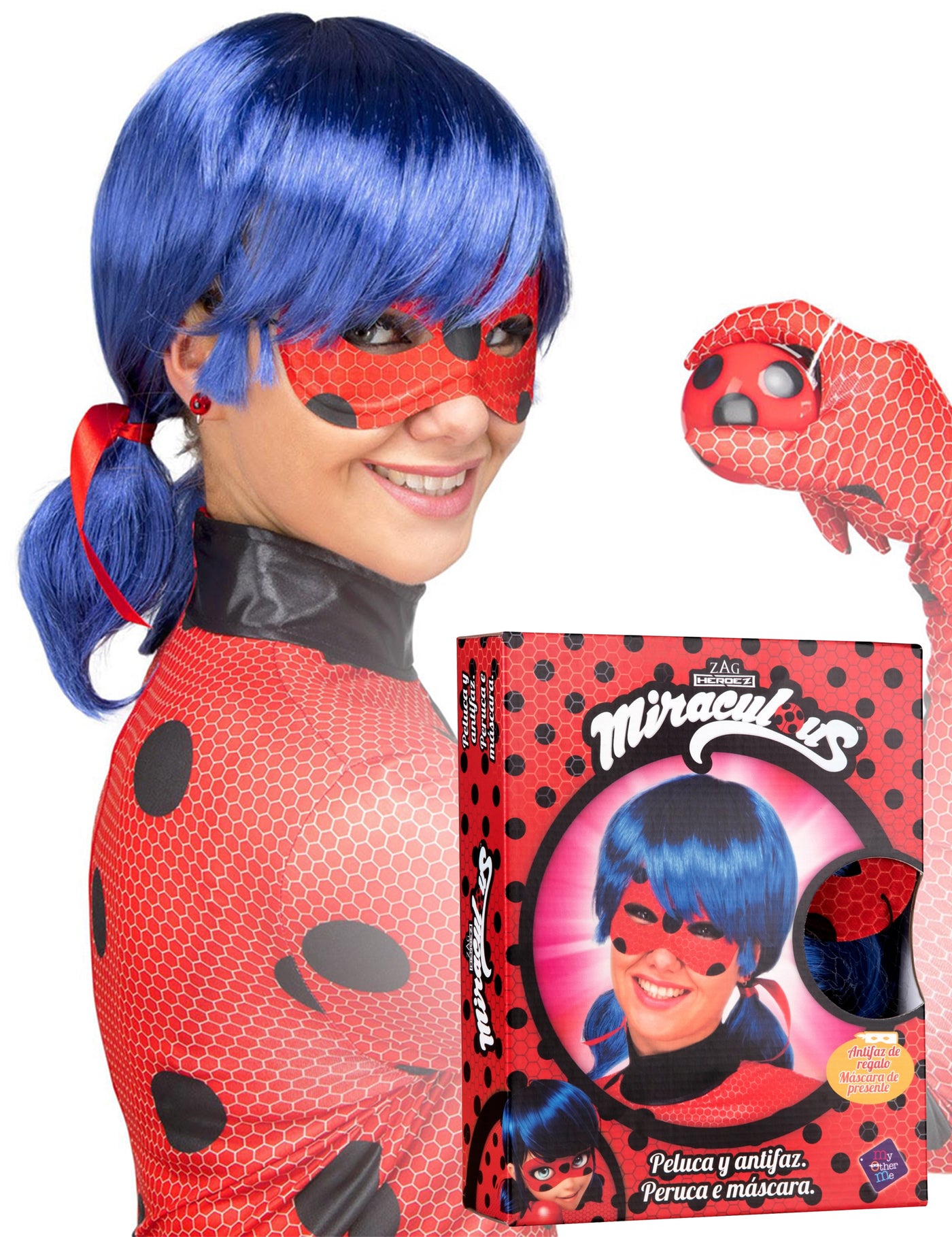 Coffret perruque et masque Ladybug adulte