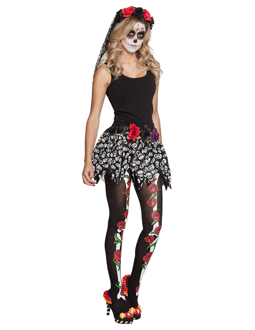 Collants noirs sexy femme Dia de los muertos