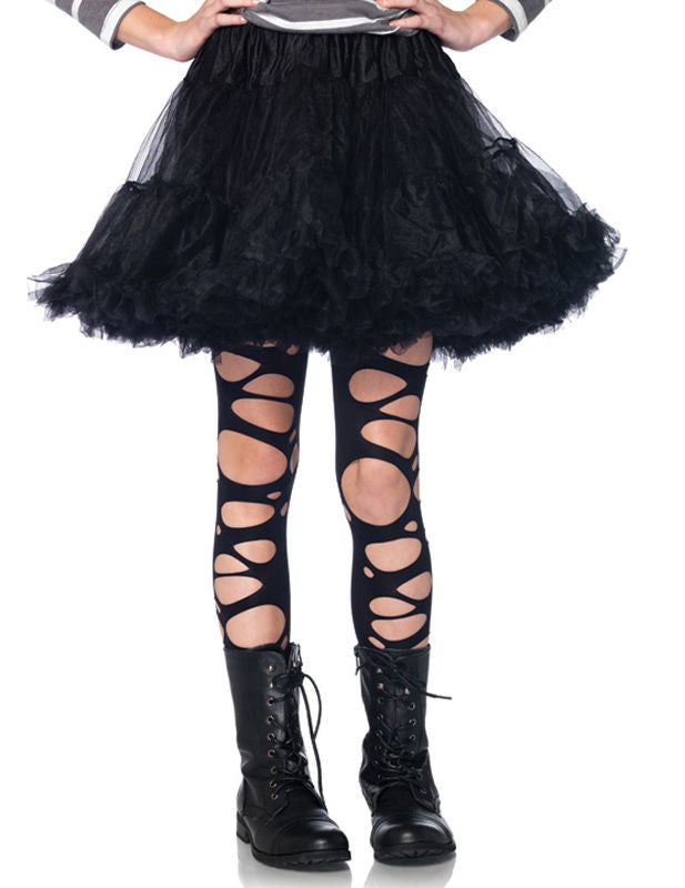 Collants opaques à trous punk noir enfant