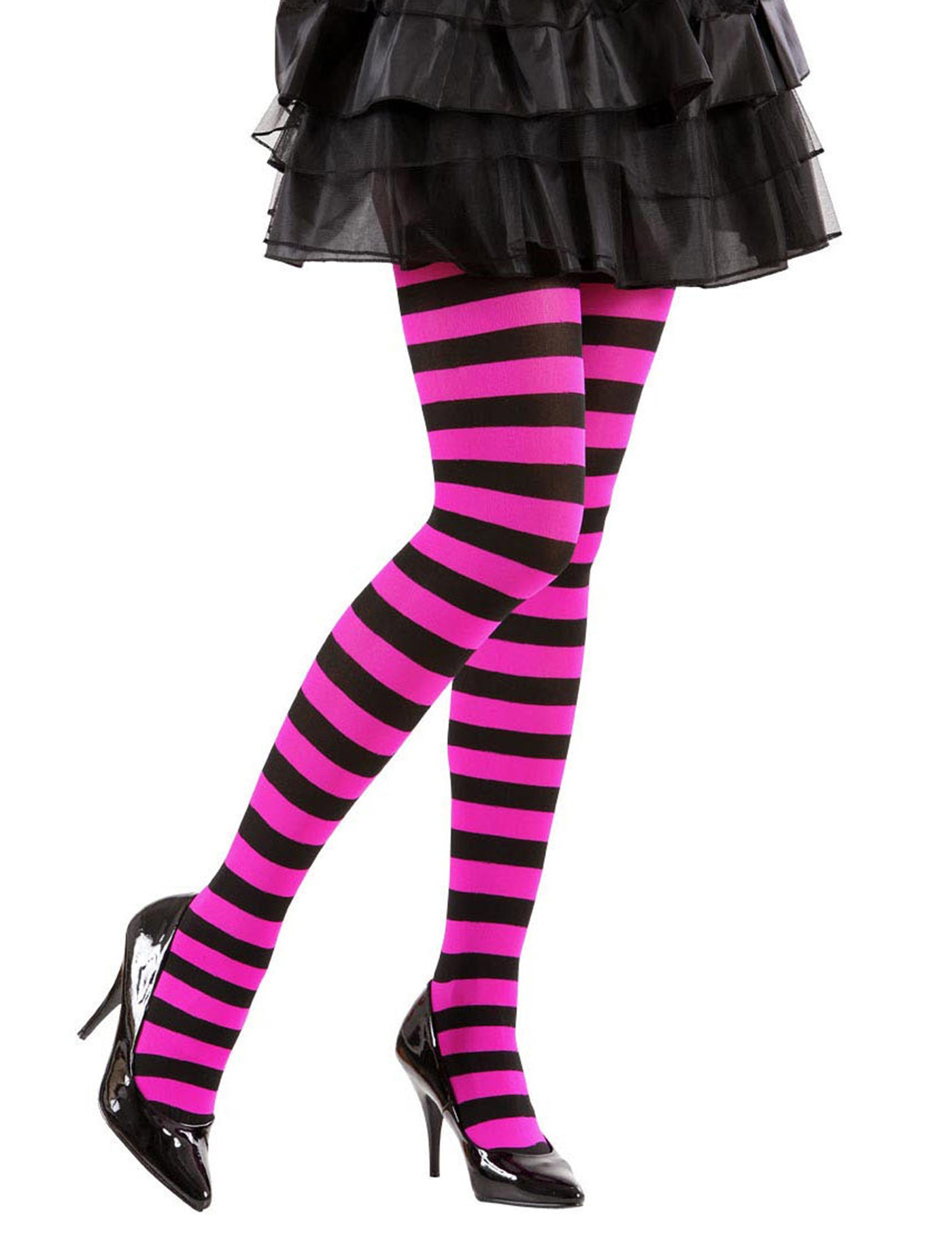 Collants rayés noir et rose adulte