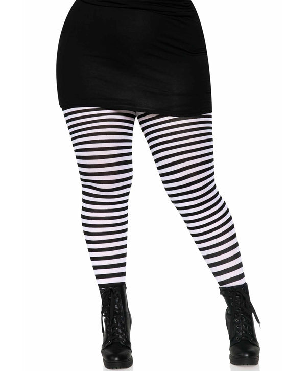 Collants rayés noirs et blancs grande taille femme