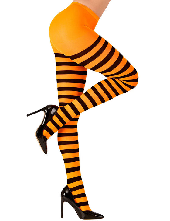 Collants rayés orange et noirs adulte