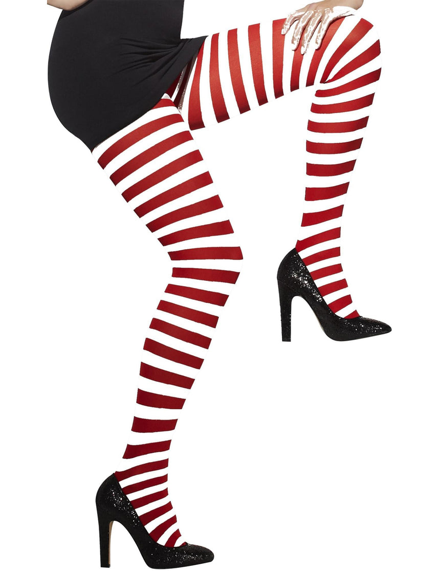 Collants rayés rouge et blanc femme