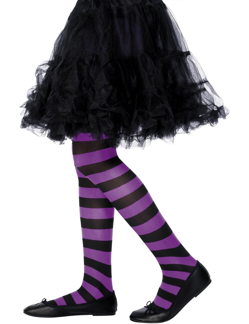 Collants rayés violet et noir fille