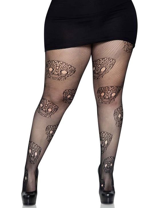 Collants résille Dia de los muertos grande taille femme