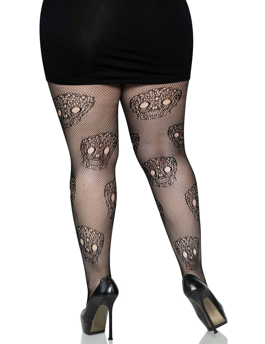 Collants résille Dia de los muertos grande taille femme