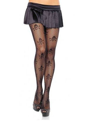 Collants résille noirs crânes de pirate femme