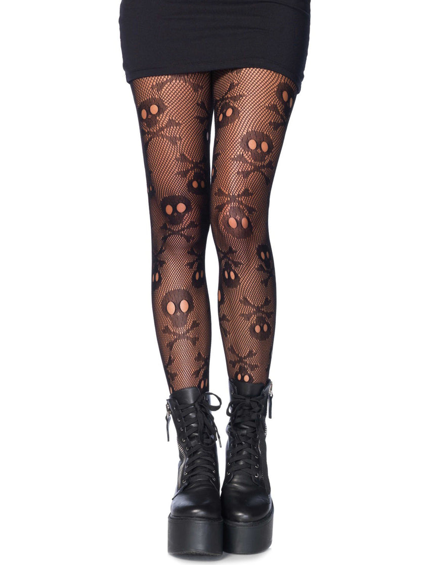 Collants résille tête de mort femme