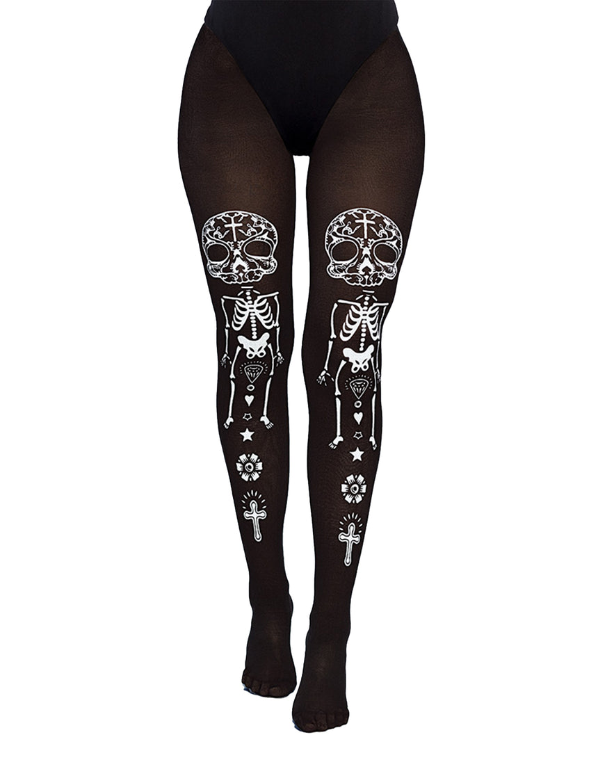 Collants squelette noirs et blancs adulte Dia de los muertos