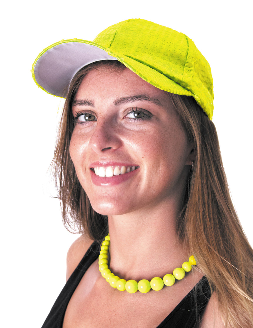 Collier grosses perles jaunes adulte