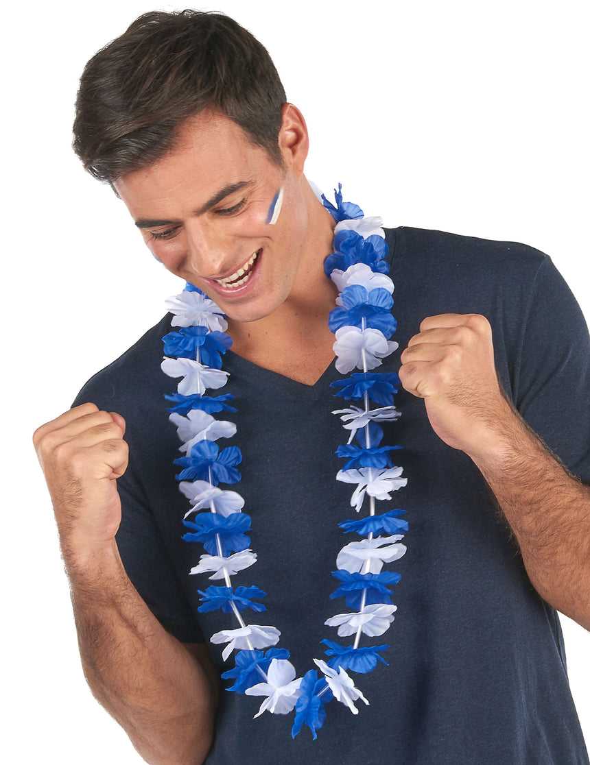 Collier hawaï supporter bleu et blanc adulte