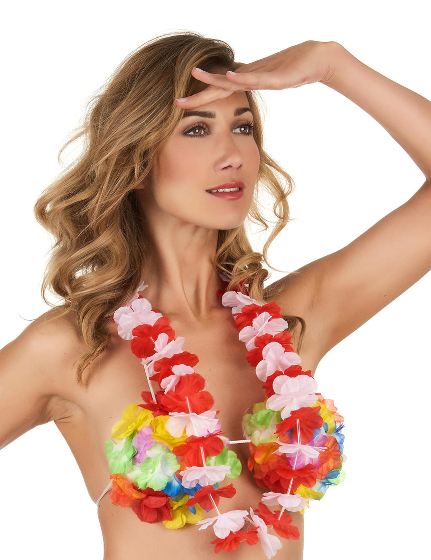 Collier Hawaï rouge et blanc adulte