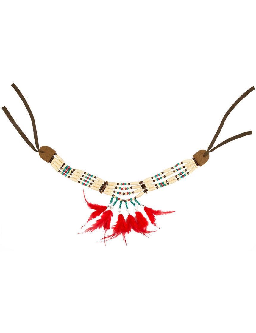 Collier indien avec plumettes rouges femme
