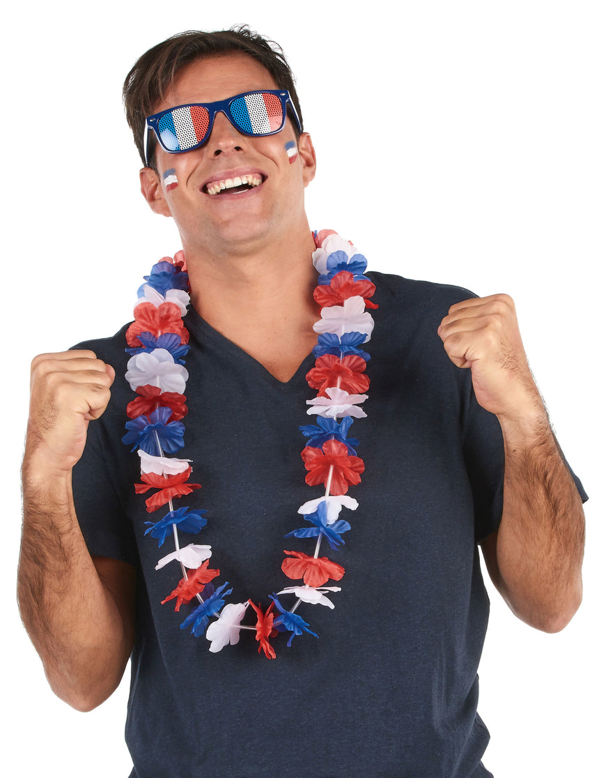 Collier hawaï tricolore supporter France adulte