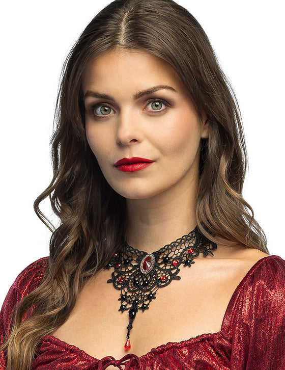 Collier Vampire dentelle et pierres précieuses