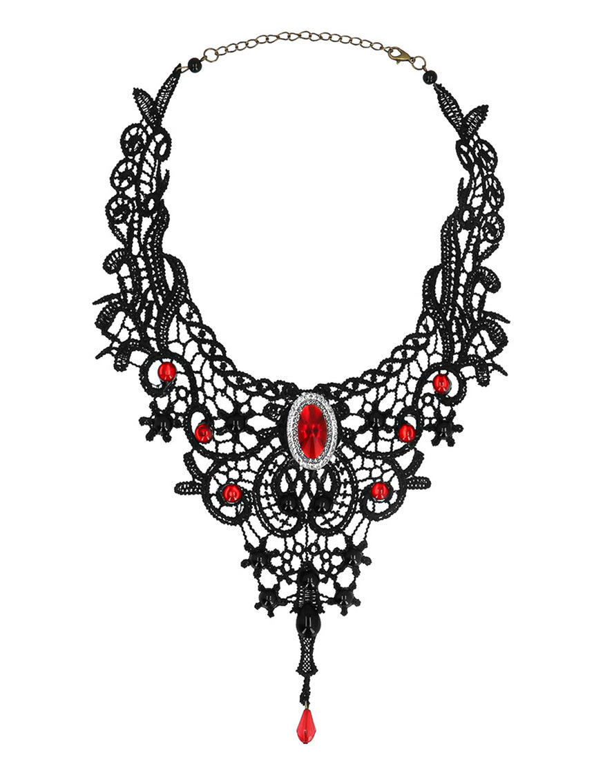 Collier Vampire dentelle et pierres précieuses
