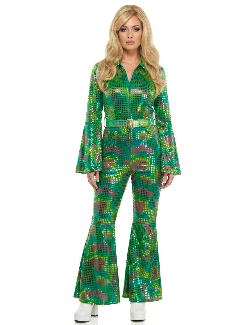 Combinaison femme disco vert haut de gamme