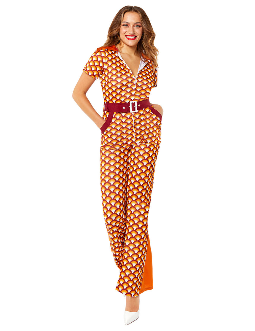 Combinaison orange années 70 femme