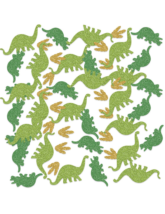 Confettis de table dinosaures pailletés 14 g verts et dorés