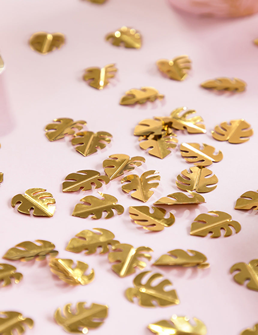 Confettis de table feuilles tropicales dorées métallisées 15 g pour décoration festive