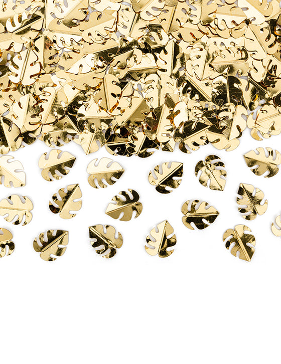 Confettis de table feuilles tropicales dorées métallisées 15 g pour décoration festive
