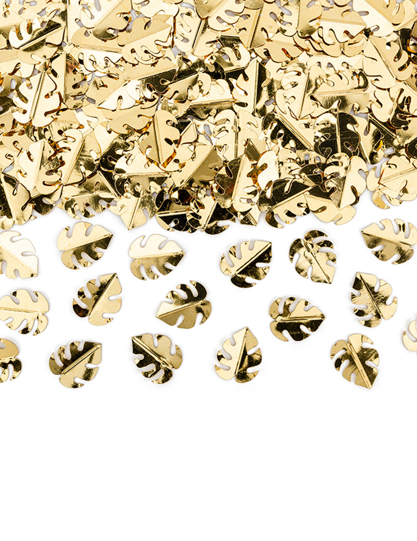 Confettis de table feuilles tropicales dorées métallisées 15 g pour décoration festive