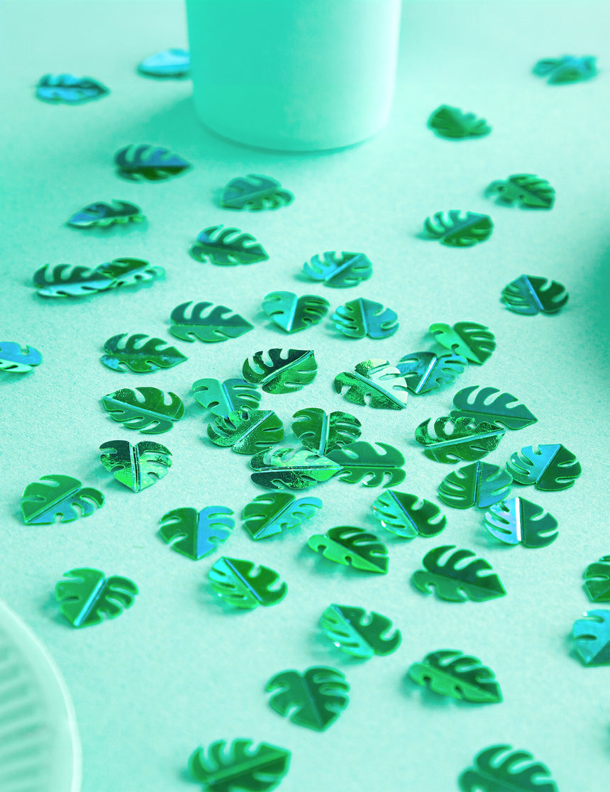 Confettis de table feuilles tropicales vertes métallisées 15 g décoration
