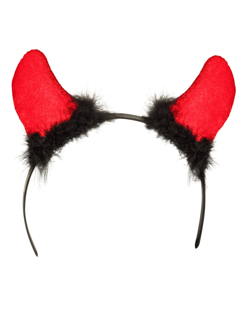 Cornes diable rouges avec fourrure noire adulte Halloween