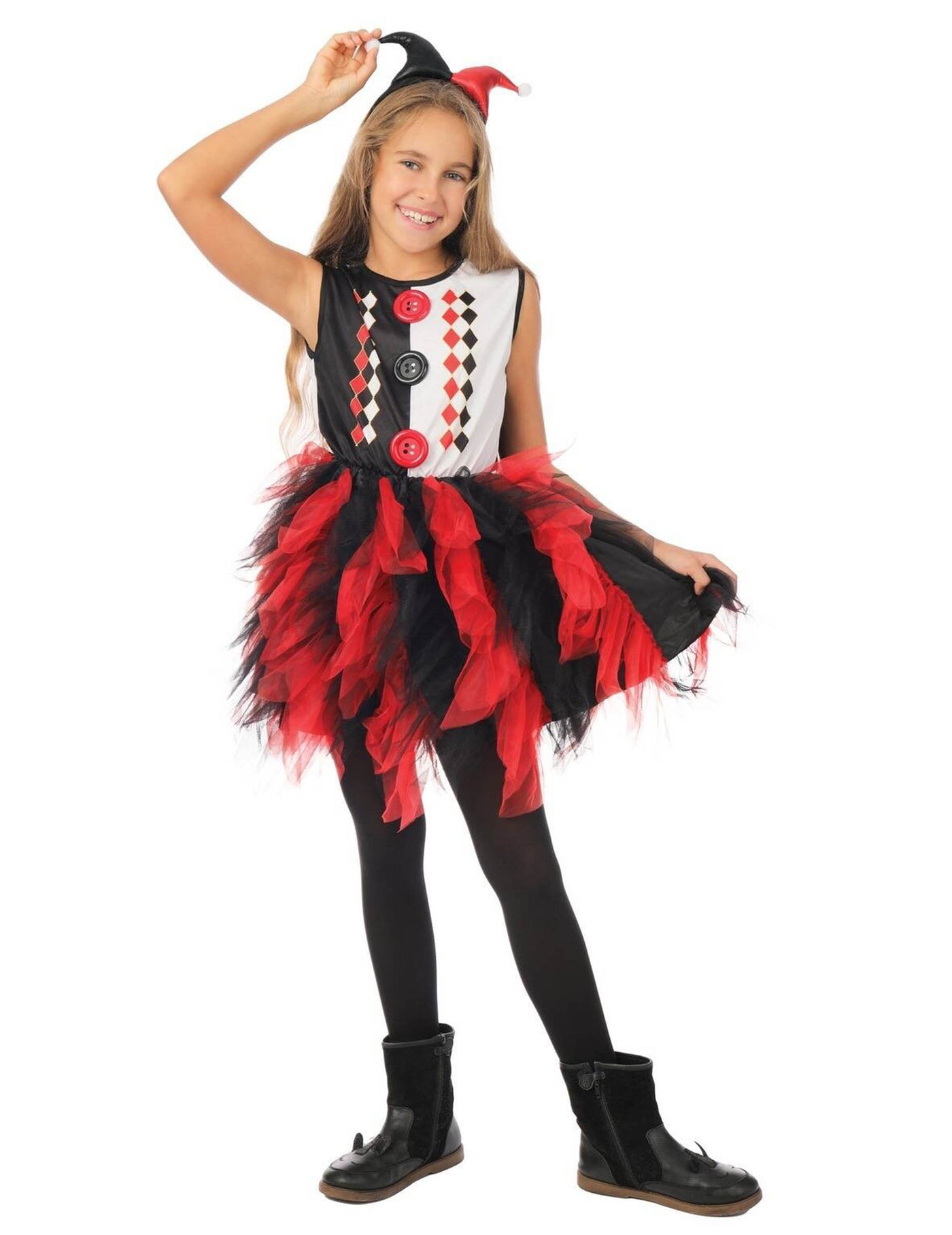 Déguisement arlequin avec jupon noir et rouge fille