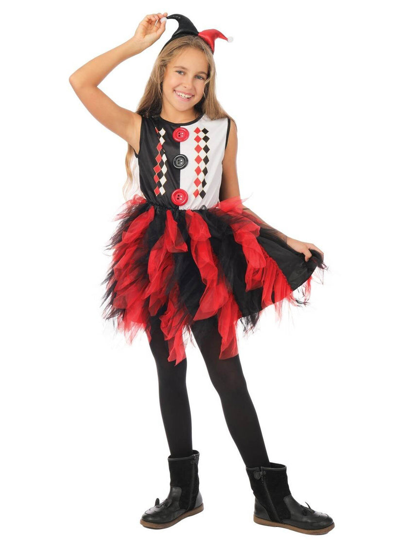 Déguisement arlequin avec jupon noir et rouge fille